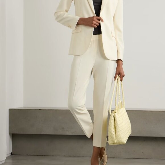 Theory Treeca Crepe Cropped Slim Leg Pants Ecru Off White Trousers 8 - Picture 1 of 12